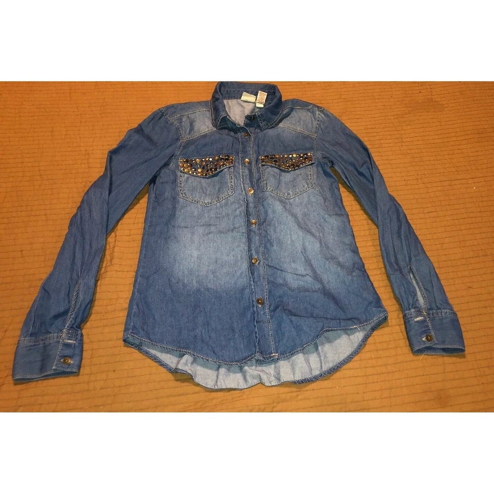 Women's MUDD button up Blue‎ jean shirt SZ XS Xsmall Western Long Sleeve